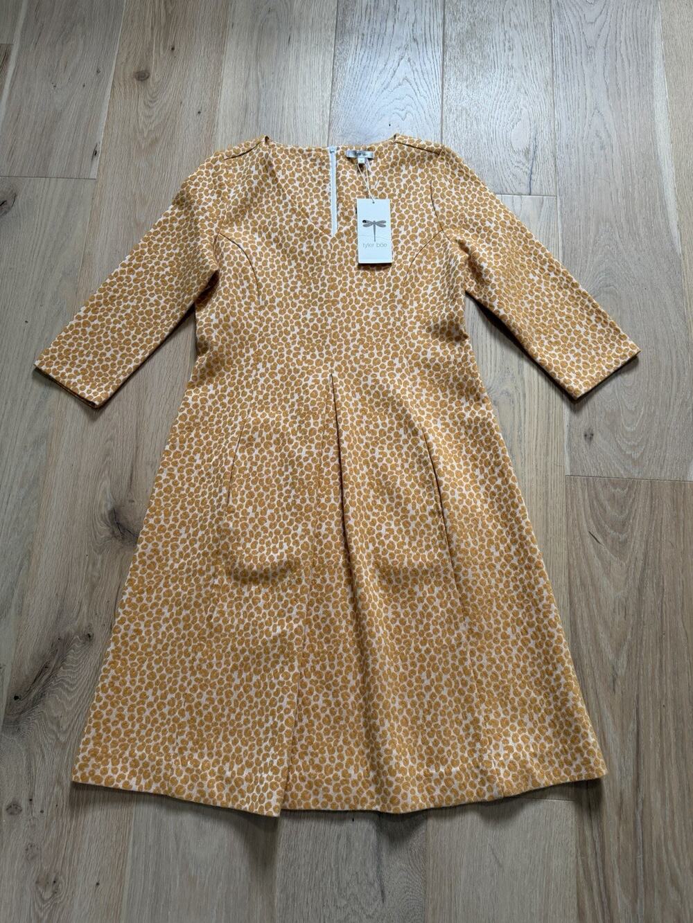 NWT Tyler Boe S Tailored A Line Knit Mustard Dress 3/4 Sleeve Retro 1960s Mod